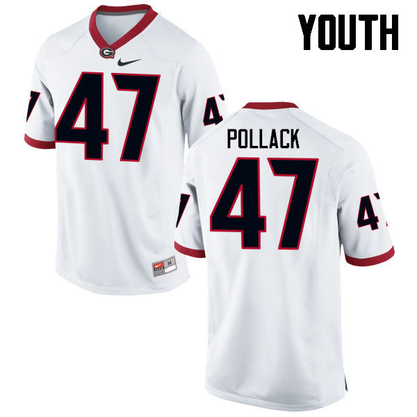 Georgia Bulldogs Youth David Pollack #47 White Stitched College UGA Football Jersey 23TO018PK